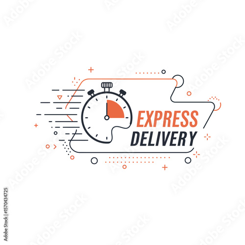 Modern graphic design for express delivery service, featuring a stopwatch and dynamic lines.