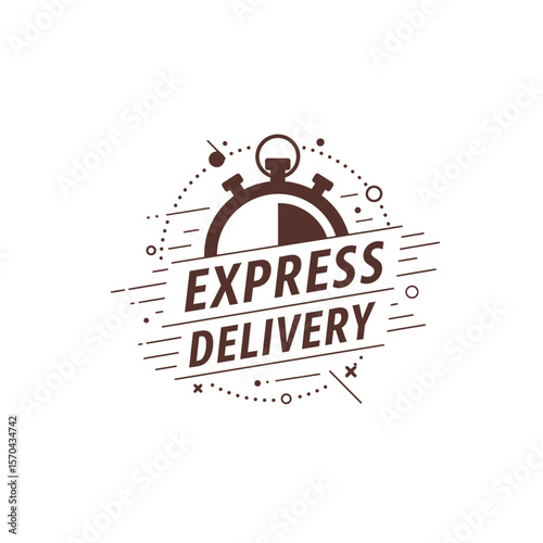 Express Delivery logo featuring a stopwatch with motion lines, suggesting speed and efficiency.