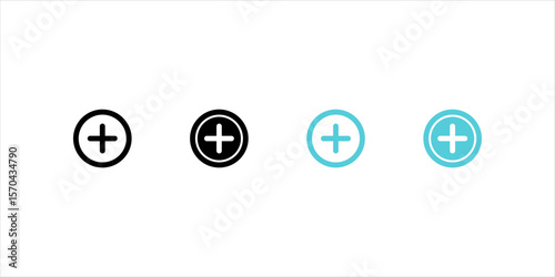 Add icon set vector in black circle. Social media plus button