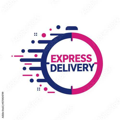 Graphic illustration of a stylized clock face with motion lines, symbolizing express delivery service.