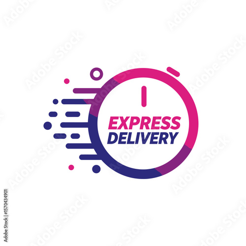 A graphic illustration of an express delivery concept, featuring a stylized clock with motion lines suggesting speed.