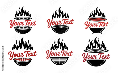 Six Set Of Customizable BBQ Grill and Fire Logos