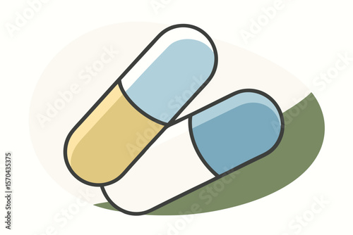 3D Blue And Yellow Medical Pills Oval Capsule Shape