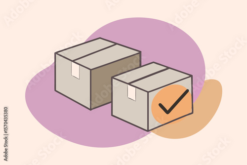 3D Cardboard Boxes With Check Mark Indicating Order Delivery