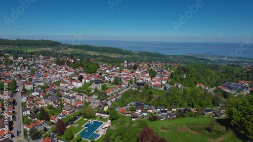 An aerial view of the old town of the city Heiden in Switzerland on a sunny day in summer	