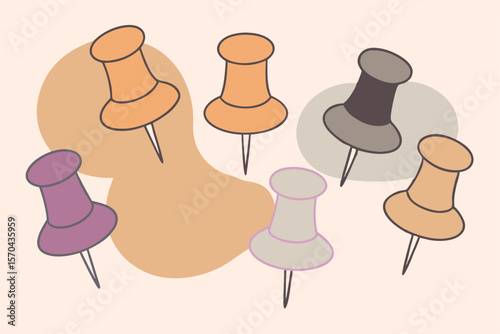 3D Push Pin Emoji Set With Different Colored Thumb Tacks