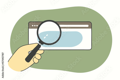 Magnifying Glass With Search Bar Shown By Human Hand