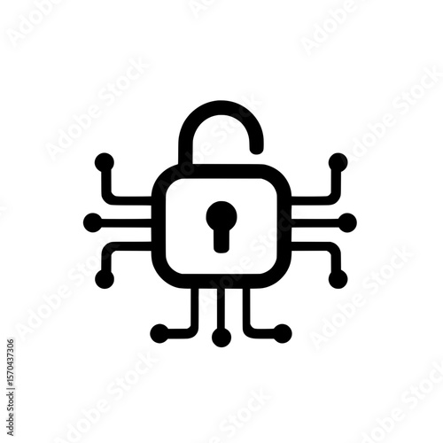 Cyber security padlock icon with circuit lines representing data protection and digital access control
