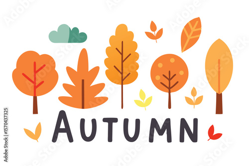 Hello Autumn Poster And Card Set With Seasonal Leaves In Watercolor Style