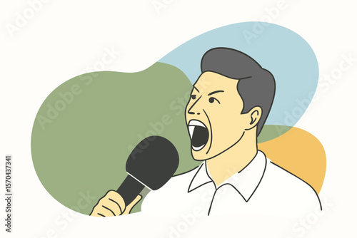 Journalist Mouth Screaming Into Microphone Representing Protest Voice