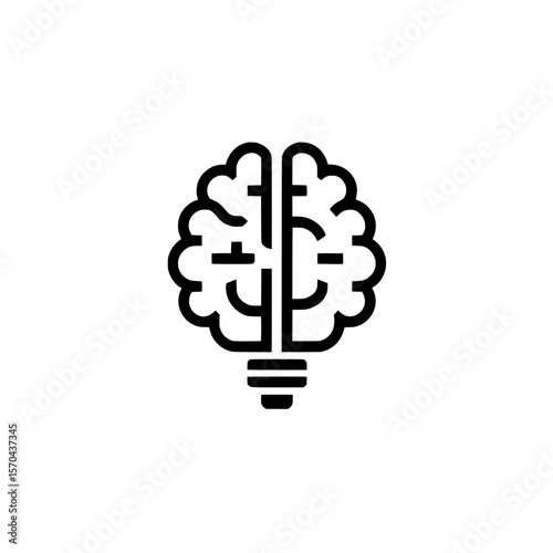 Abstract icon of a bulb with half brain shape representing split creative and logical thinking