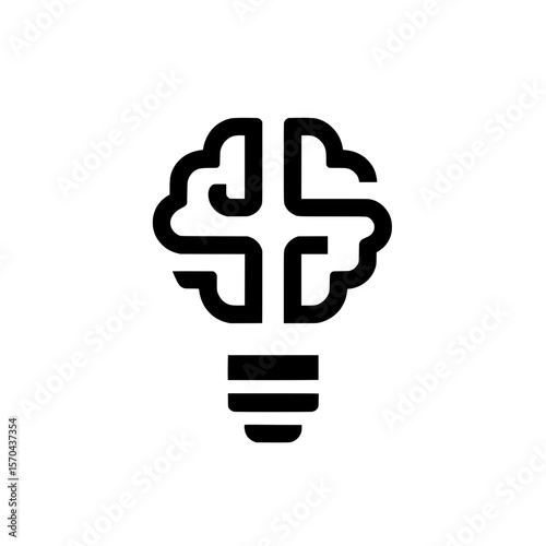 Abstract icon of a brain segmented into four parts with base lines indicating neural connection or thought processing
