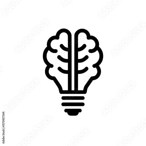 Line art icon of a light bulb shaped like a brain representing innovative thinking, creative ideas, and intellectual solutions
