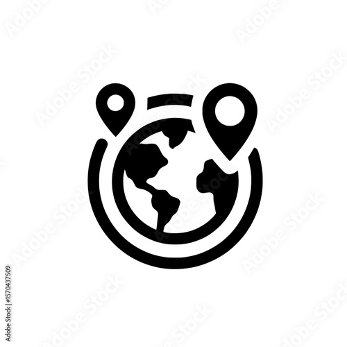 World globe icon with multiple geolocation pins representing global distribution or travel routes