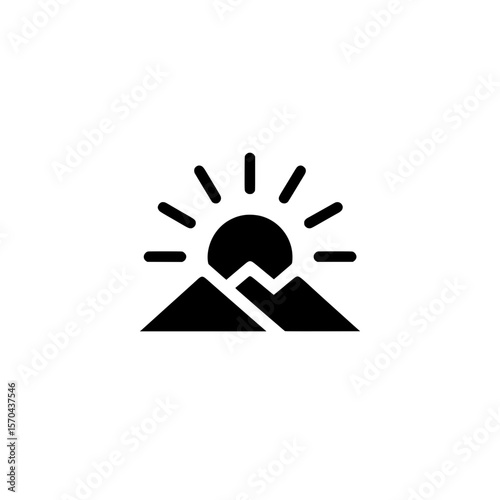 Black icon of a sunrise emerging behind mountains symbolizing nature or a new beginning