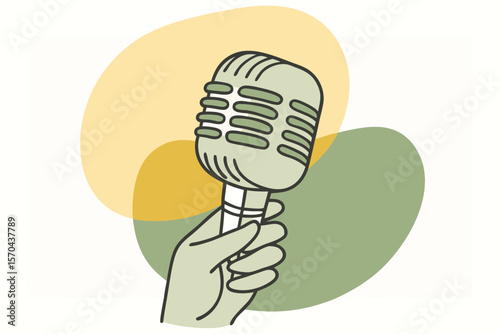 Podcast Broadcast Poster Featuring Hand Holding Studio Microphone