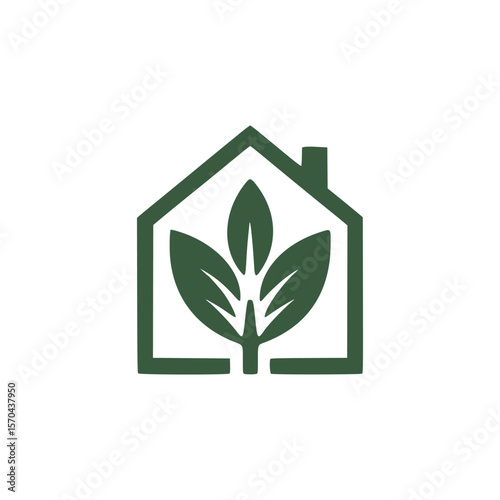 Green house logo with plant growing inside symbolizing eco friendly living and sustainability