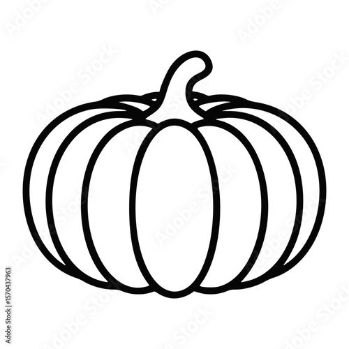 Simple black outline drawing of a pumpkin with a curved stem