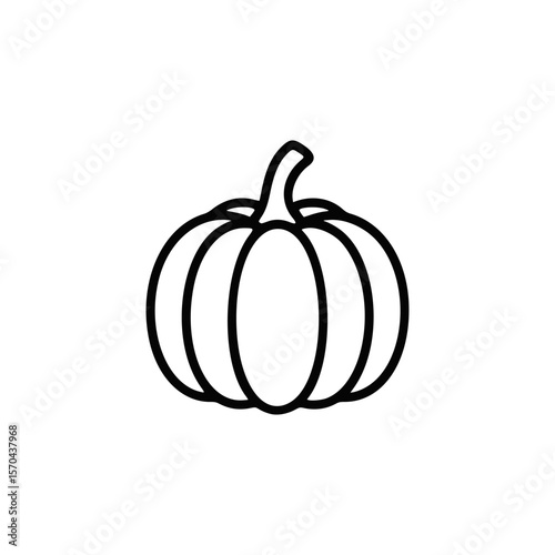 Simple black outline icon of a pumpkin with a stem on a white background