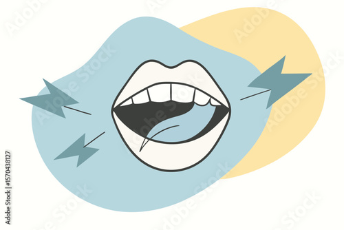 Screaming Mouth With Lightning Effects And Female Lips In Art Style