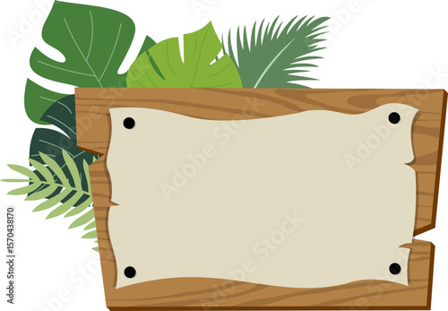 Wood And Paper Board With Tropical Leaves