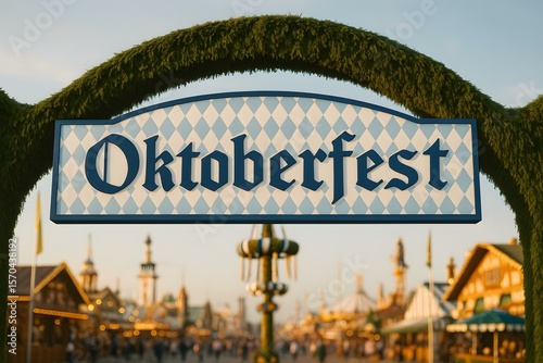 Wallpaper Mural Festive Archway Leading to Oktoberfest Celebration with Colorful Decorations and Lively Atmosphere in the Background at Sunset Torontodigital.ca