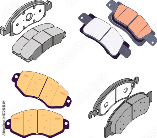3D Vector Illustration of Automotive Brake Pads – Isometric Front-Side View for Car Parts Design. 