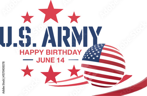 U.s. army birthday graphic with stars, american flag, and june fourteenth date on a white background