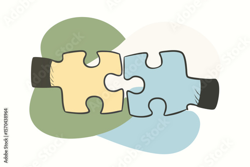 Hands Combining Puzzle Pieces To Symbolize Brainstorming And Teamwork