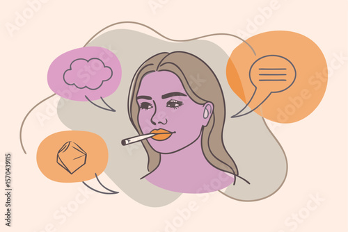Woman Mouth With Cigarette And Speech Bubble Message Illustration