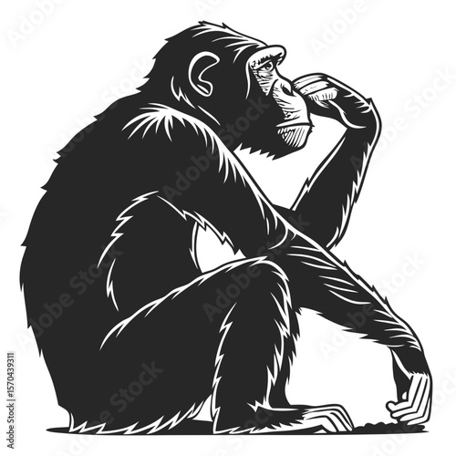 Ape Silhouette Isolated Wild Animal on White Background
