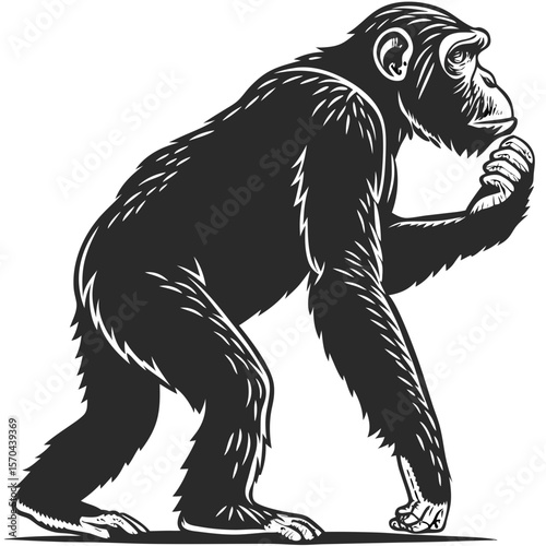 Ape Silhouette Isolated Wild Animal on White Background