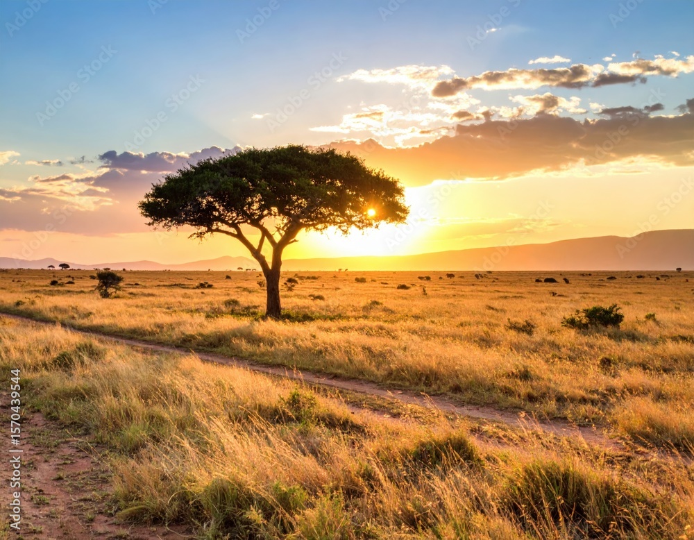 Obraz premium Golden Sunset Over African Savannah