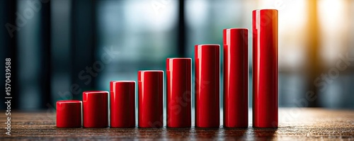 Recurring revenue with profitable niche and passive project concept. Increasing growth illustrated with red bars on a wooden surface.