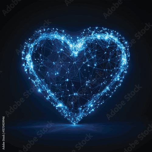 Blue heart. Happy Valentine's day concept. Wireframe low poly style. Abstract modern 3d vector illustration on dark blue background
