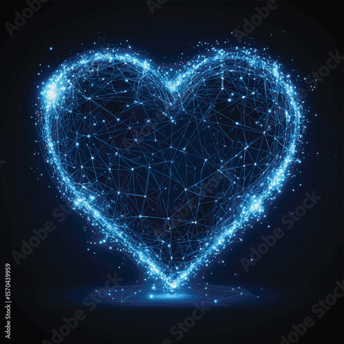 Blue heart. Happy Valentine's day concept. Wireframe low poly style. Abstract modern 3d vector illustration on dark blue background