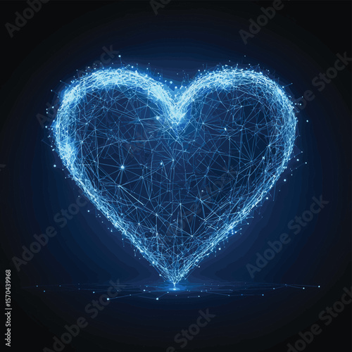 Blue heart. Happy Valentine's day concept. Wireframe low poly style. Abstract modern 3d vector illustration on dark blue background