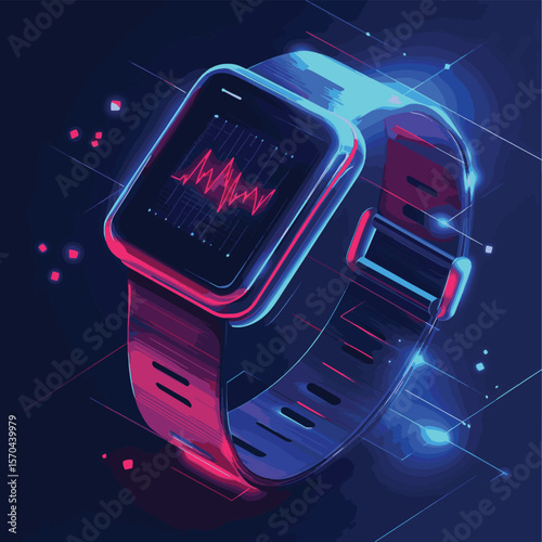 Digital health monitoring and smart wearable fitness heart beat rate tracking device concept art, vector style simple color