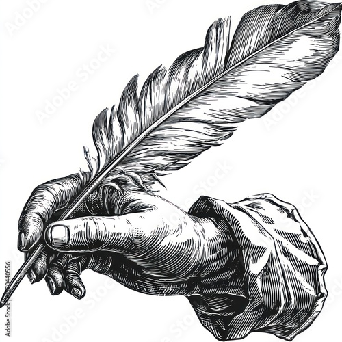 Hand holding a feather quill