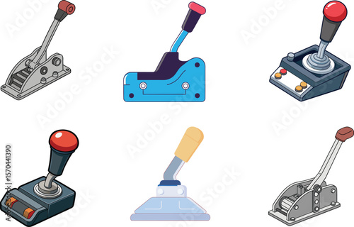 High-quality 3D Vector Illustration of Car Hand Brake Levers with Realistic Isometric Design. 