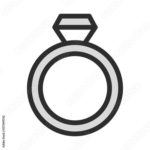 line icon of a classic solitaire style diamond engagement ring, featuring a simple metal band and a large faceted gemstone setting, symbolizing luxury jewelry, marriage proposal, love, gift, wedding