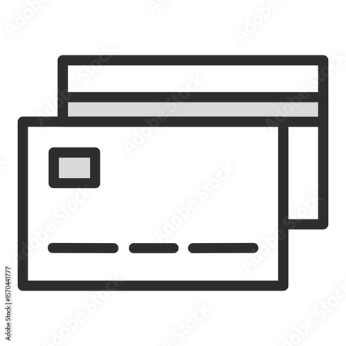 line icon depicting two stacked credit cards or debit cards, with magnetic strips and numerical fields visible, symbolizing online payment, electronic commerce, secure banking transactions