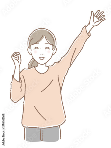 手をふって応援する中高年女性