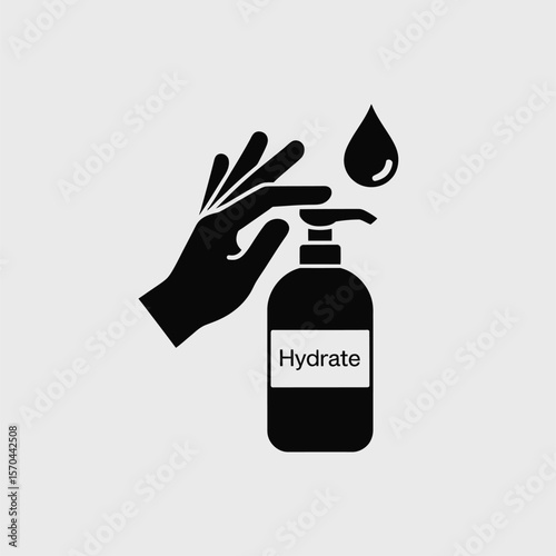 Black Hand and Droplet with Hydrate Bottle Icon water
