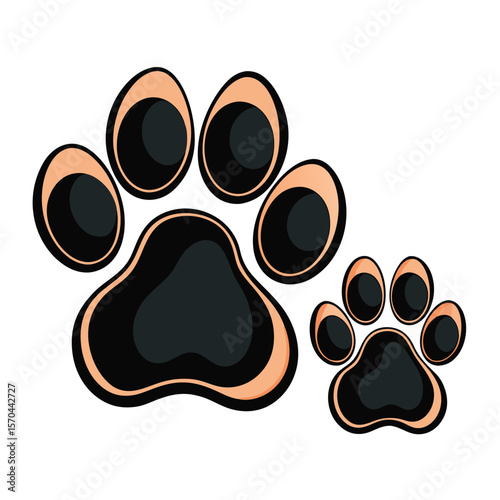 Two stylized paw prints with black and peach colors in a graphic silhouette style
