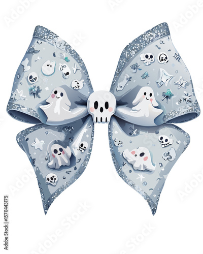 Cute halloween ghost and skull bow isolated on transparent background