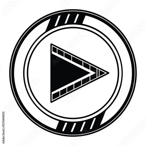 Stylized Play Icon Vector Illustration in Monochrome Silhouette Style