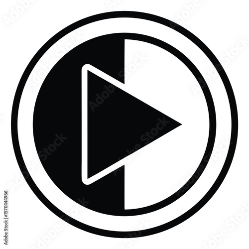 Black and White Play Button Silhouette Icon Isolated on White Background