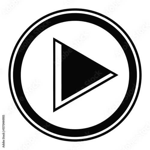 Simple Play Symbol Silhouette in Black and White for UI or Multimedia Use
