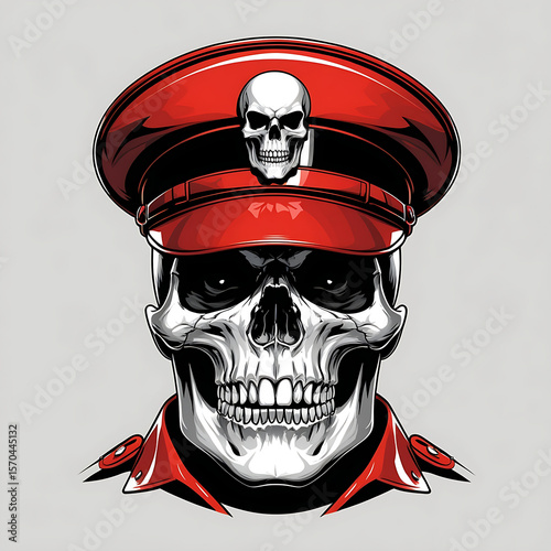 Vector Skull with Red Military Cap for T-shirt or Sticker Design